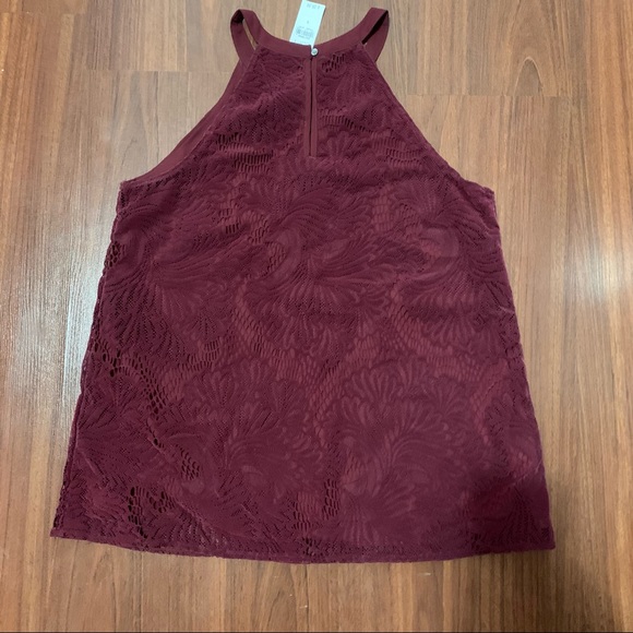 Loft sleeveless top halter style neck burgundy size S - Picture 6 of 6
